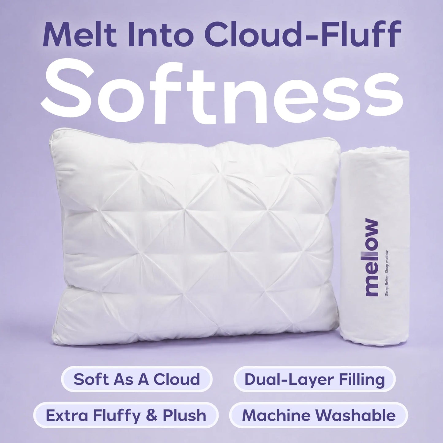 Mellow Sleep | Ploof Pillow – Extra-Fluffy Dual-Layer Pillow, Cloud-Like Soft Plush Bed Pillow with Breathable Support, Never Flat, Neck-Cradling Comfort for Side, Back & Stomach Sleepers, Machine Washable