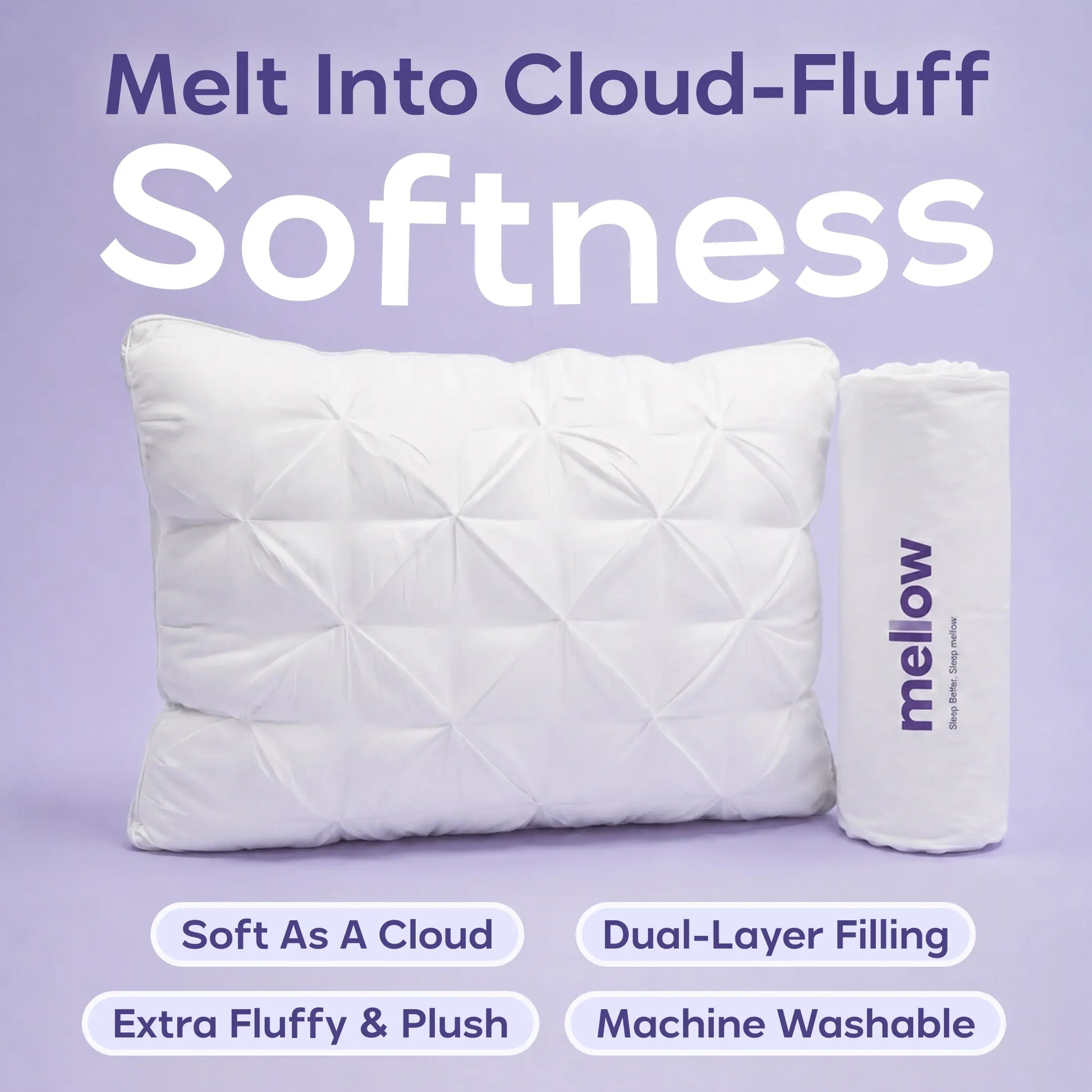 Mellow Sleep | Ploof Pillow – Extra-Fluffy Dual-Layer Pillow, Cloud-Like Soft Plush Bed Pillow with Breathable Support, Never Flat, Neck-Cradling Comfort for Side, Back & Stomach Sleepers, Machine Washable