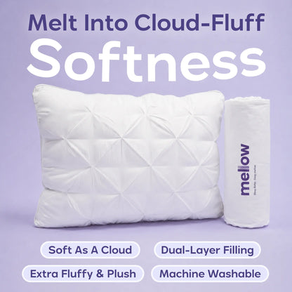 Mellow Sleep | Ploof Pillow – Extra-Fluffy Dual-Layer Pillow, Cloud-Like Soft Plush Bed Pillow with Breathable Support, Never Flat, Neck-Cradling Comfort for Side, Back & Stomach Sleepers, Machine Washable