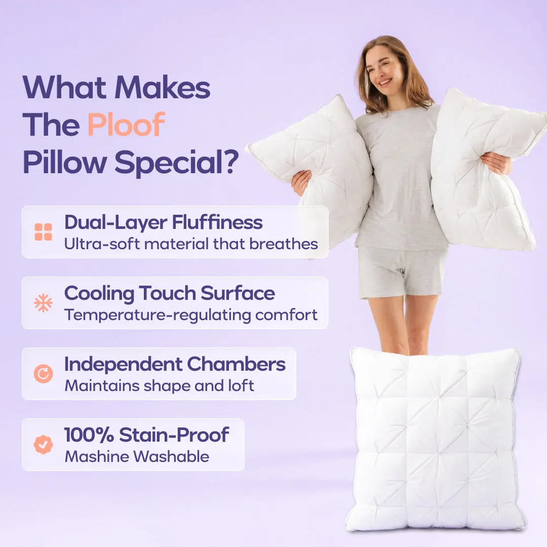 Mellow Sleep | Ploof Pillow – Extra-Fluffy Dual-Layer Pillow, Cloud-Like Soft Plush Bed Pillow with Breathable Support, Never Flat, Neck-Cradling Comfort for Side, Back & Stomach Sleepers, Machine Washable