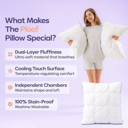 Mellow Sleep | Ploof Pillow – Extra-Fluffy Dual-Layer Pillow, Cloud-Like Soft Plush Bed Pillow with Breathable Support, Never Flat, Neck-Cradling Comfort for Side, Back & Stomach Sleepers, Machine Washable